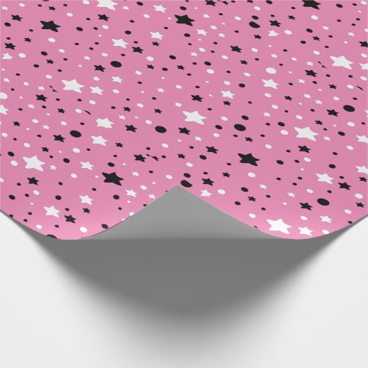 Schwarz-Weiß-Sterne in Rosa Geschenkpapier (Ecke)