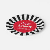 Schwarz-Weiß-Sternexplosion Streifen für jeden Fal Pappteller (Schrägansicht)