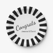 Schwarz-Weiß-Sternexplosion Streifen für jeden Fal Pappteller (Vorderseite)