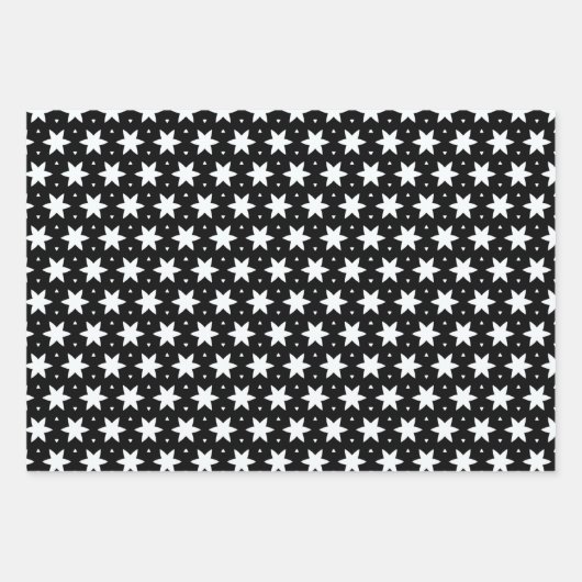 Schwarz-Weiß-Sternmuster Geschenkpapier Set (Vorderseite 3)