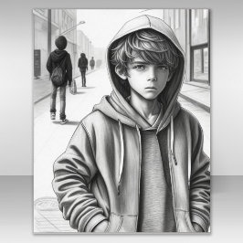 Schwarz-Weiß-Stift Zeichne Sad Boy AI Art Poster