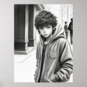 Schwarz-Weiß Stift Zeichnend Junge AI Generierte K Poster (Vorne)