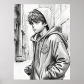 Schwarz-Weiß Stift Zeichnend Junge AI Generierte K Poster (Vorne)