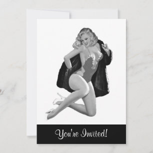 Schwarz-Weiß-Stil Pin-Up Mädchen 12 Einladung