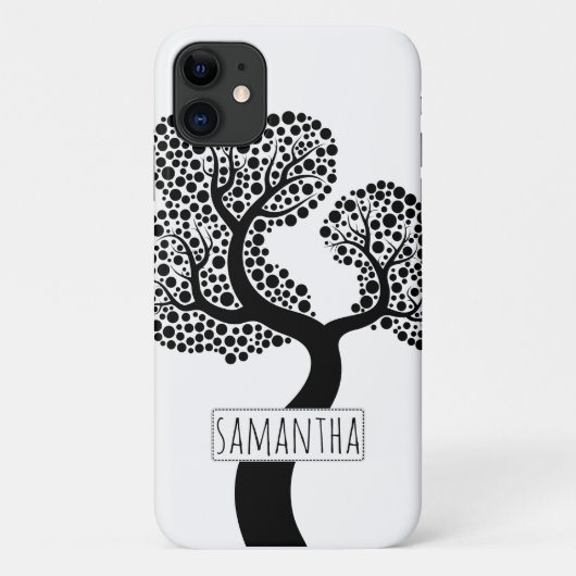 Schwarz-Weiß-Stilbaum und Name Case-Mate iPhone Hülle (Rückseite)