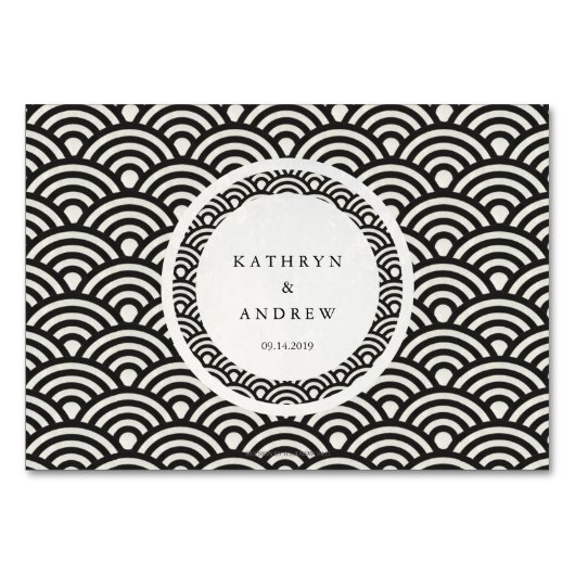 Schwarz+Weiß Stilisierte Waves Flat Place Name Car Tischnummer (Rückseite)