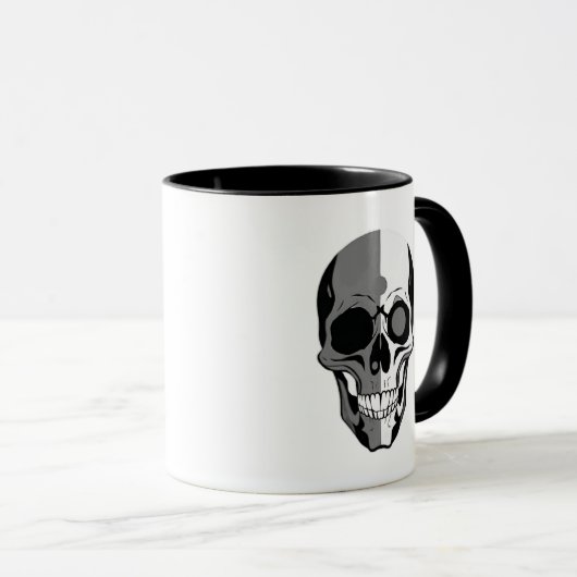 Schwarz-weiß-stilisierter Schädel mit dunklem Desi Tasse (VorderseiteRechts)
