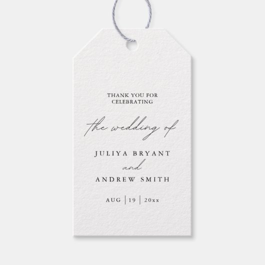 Schwarz-Weiß Stilschrift Hochzeit Geschenkanhänger (Vorderseite)