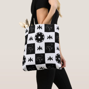 Schwarz-Weiß Stilvolles, karierte Blumenmuster Tasche