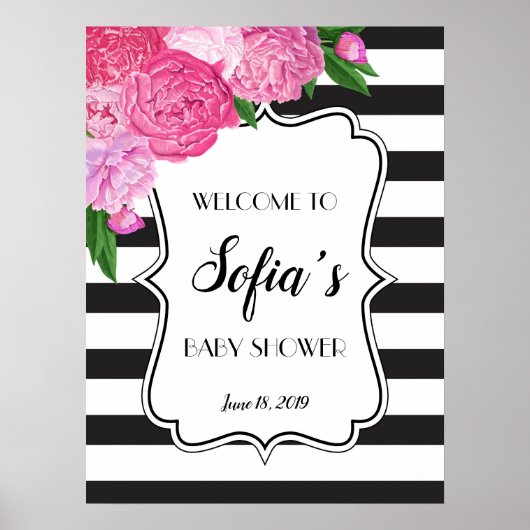 Schwarz-Weiß-Stirn-Rosa Blütendusche Schild (Vorne)