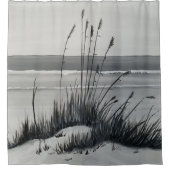 Schwarz-Weiß-Strand Duschvorhang (Vorderseite)