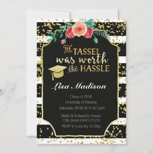 Schwarz-Weiß-Streifen Abschluss Einladung (Vorderseite)