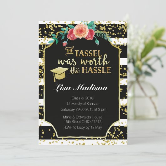 Schwarz-Weiß-Streifen Abschluss Einladung (Stehend Vorderseite)