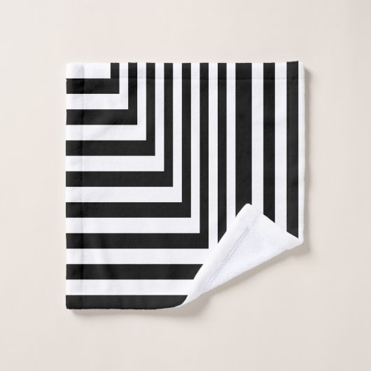 Schwarz-Weiß-Streifen Badhandtuch Set (Waschlappen)
