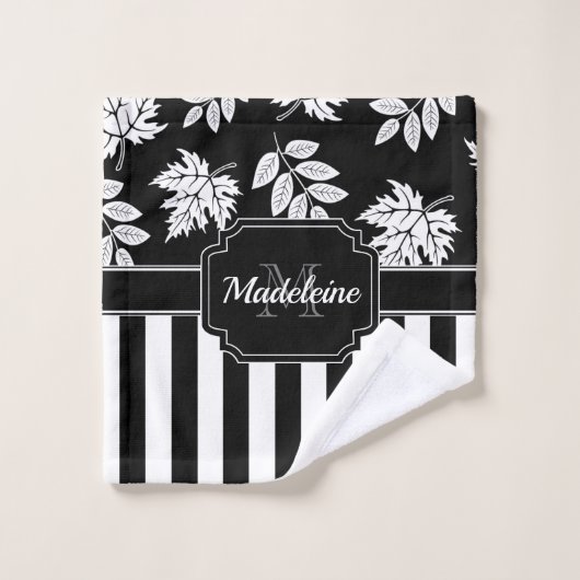 Schwarz-Weiß-Streifen Badhandtuch Set (Waschlappen)