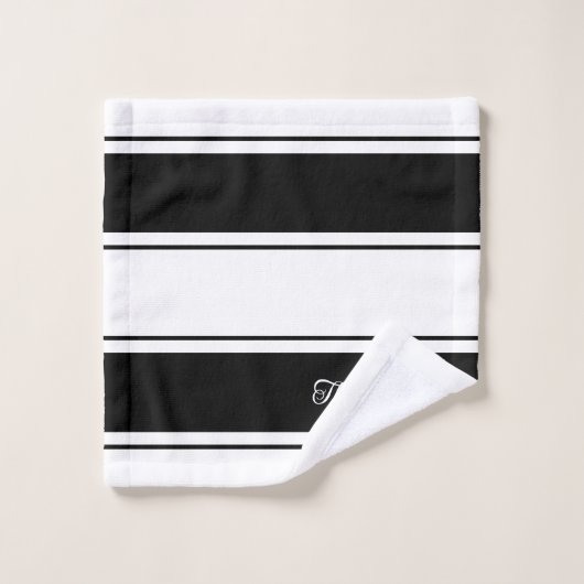 Schwarz-Weiß-Streifen Badhandtuch Set (Waschlappen)