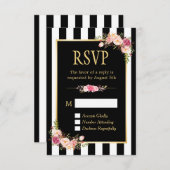 Schwarz-Weiß-Streifen Blume Gold-Rahmen-UAWG RSVP Karte (Vorne/Hinten)