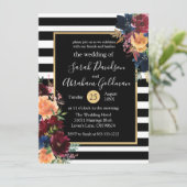 Schwarz-Weiß-Streifen Blume Hochzeit der roten Mar Einladung (Stehend Vorderseite)