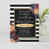 Schwarz-Weiß-Streifen Blume Hochzeit der roten Mar Einladung (Stehend Vorderseite)