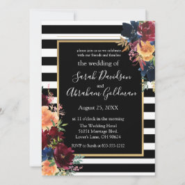 Schwarz-Weiß-Streifen Blume Hochzeit der roten Mar Einladung