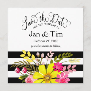 Schwarz-weiß Streifen Blume Save the Date gelb
