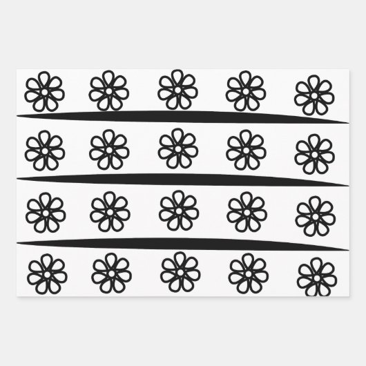 Schwarz-Weiß-Streifen Blumenmuster Geschenkpapier Set (Vorderseite 2)
