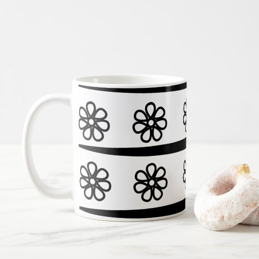 Schwarz-Weiß-Streifen Blumenmuster Kaffeetasse (Mit Donut)