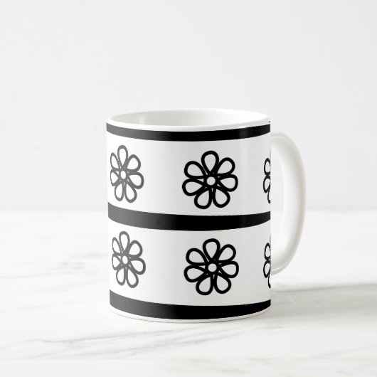 Schwarz-Weiß-Streifen Blumenmuster Kaffeetasse (VorderseiteRechts)