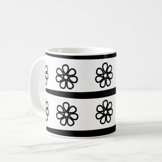 Schwarz-Weiß-Streifen Blumenmuster Kaffeetasse (Vorderseite Links)