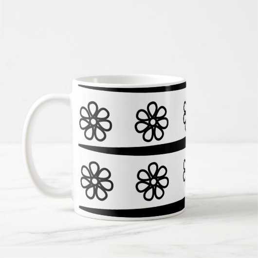 Schwarz-Weiß-Streifen Blumenmuster Kaffeetasse (Links)