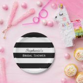 Schwarz-Weiß-Streifen-Brautparty Pappteller (Party)