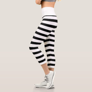 Schwarz-Weiß-Streifen Capri Leggings