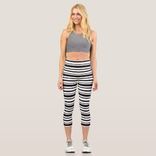 Schwarz-Weiß-Streifen Capri Leggings
