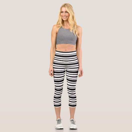 Schwarz-Weiß-Streifen Capri Leggings (Vorderseite)