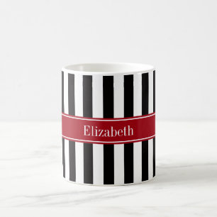 Schwarz Weiß Streifen Cranberry Name Monogramm Kaffeetasse