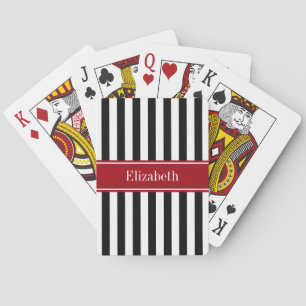 Schwarz Weiß Streifen Cranberry Name Monogramm Spielkarten
