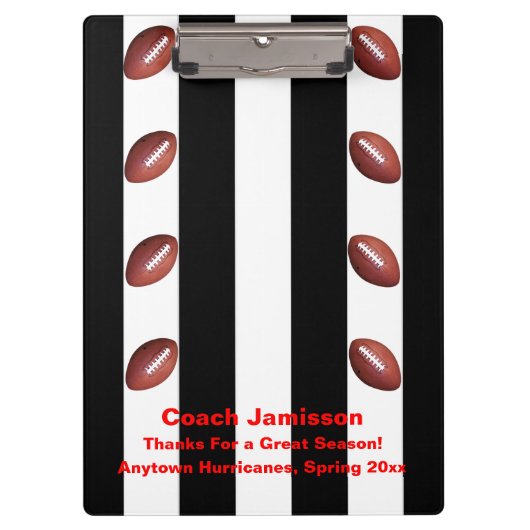 Schwarz-Weiß-Streifen, Dank Fußball-Coach-Name Klemmbrett (Vorderseite)