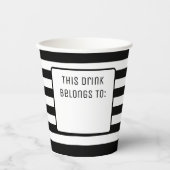 Schwarz-Weiß-Streifen "Dieses Getränk gehört zu" Pappbecher (Vorderseite)