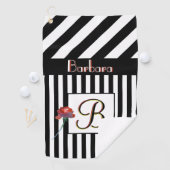 Schwarz-weiß Streifen einer Farbmonogramm der Rose Golfhandtuch (Insitu)