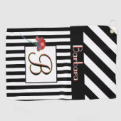 Schwarz-weiß Streifen einer Farbmonogramm der Rose Golfhandtuch (Horizontal)