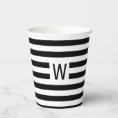 Schwarz-Weiß-Streifen Einfach Mit Monogramm Pappbecher (Rückseite)