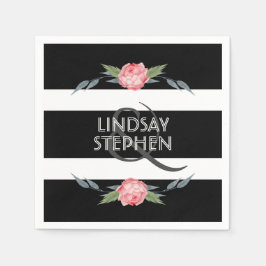 Schwarz-Weiß-Streifen Elegantes Rosa Blumenzehen Serviette