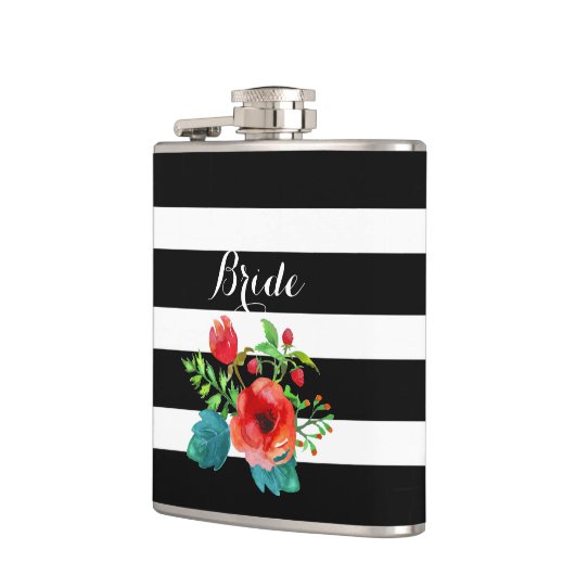 Schwarz-Weiß Streifen Farbe Wasser Blütenakzent Flachmann (Links)