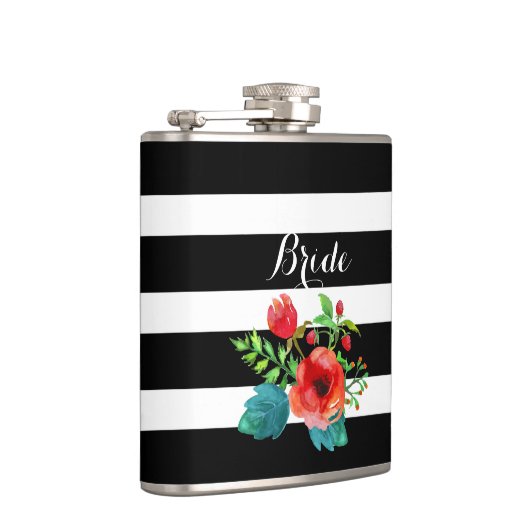 Schwarz-Weiß Streifen Farbe Wasser Blütenakzent Flachmann (Rechts)