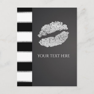 Schwarz Weiß Streifen Faux Silber Schimmer Lippen Postkarte