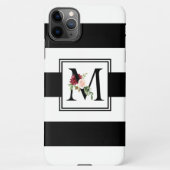 Schwarz-Weiß-Streifen Floral Monogramm iPhone Hülle (Rückseite)