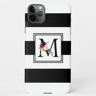 Schwarz-Weiß-Streifen Floral Monogramm iPhone 11Pro Max Hülle