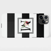 Schwarz-Weiß-Streifen Floral Monogramm iPhone Hülle (Rückseite (Horizontal))