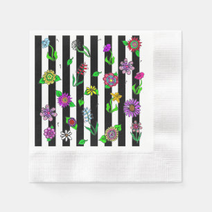 Schwarz-Weiß-Streifen floral whimsical Serviette
