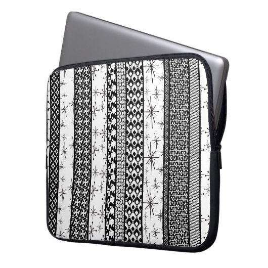 Schwarz-Weiß-Streifen für das hintere Muster 1 Laptopschutzhülle (Vorderseite Links)